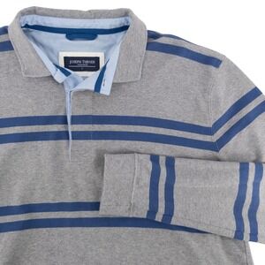 Joseph Turner Yorkshire Mens L Rugby Shirt Grey‎ Blue Striped Long Sleeve Preppy